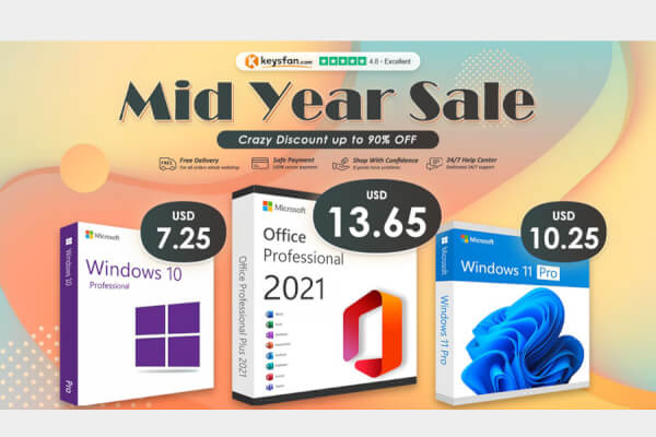 Приобретайте подлинный Office 2021 за $13.65 и Windows 11 Pro за $10.25 по Акции Keysfan's mid-year!